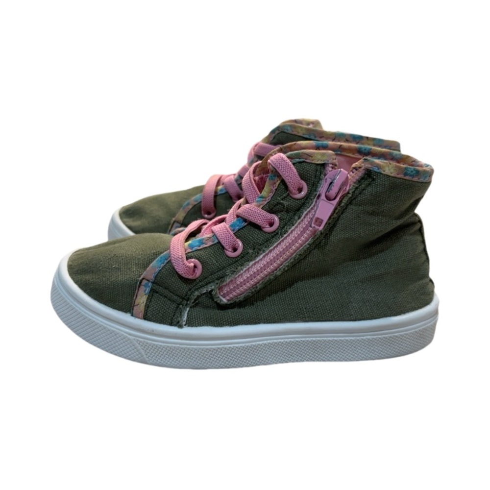 Oomphies Girls Olive Green and Pink Canvas Sneakers Athletic Athleisure Size 10C